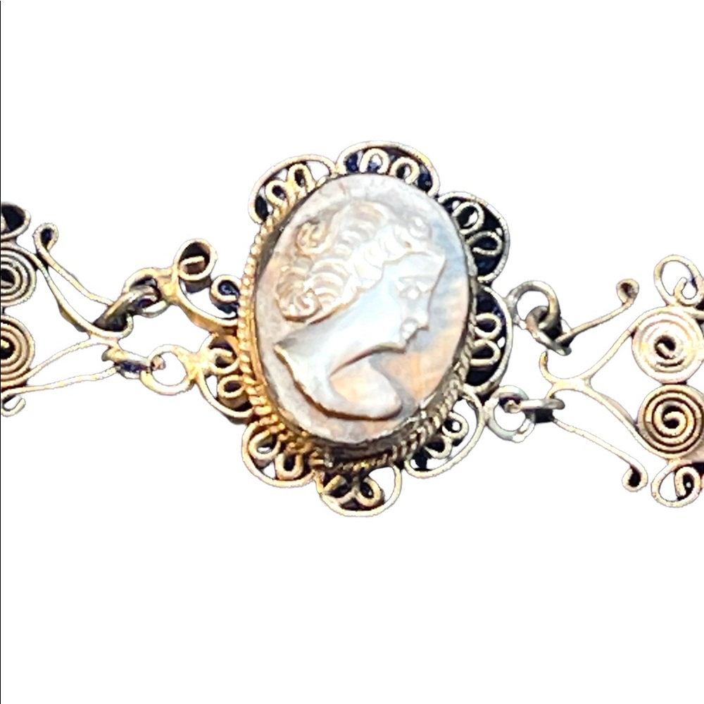 Antique Abalone Cameo Wire work Filagree Green Murano glass Italy Bracelet - Picture 6 of 10